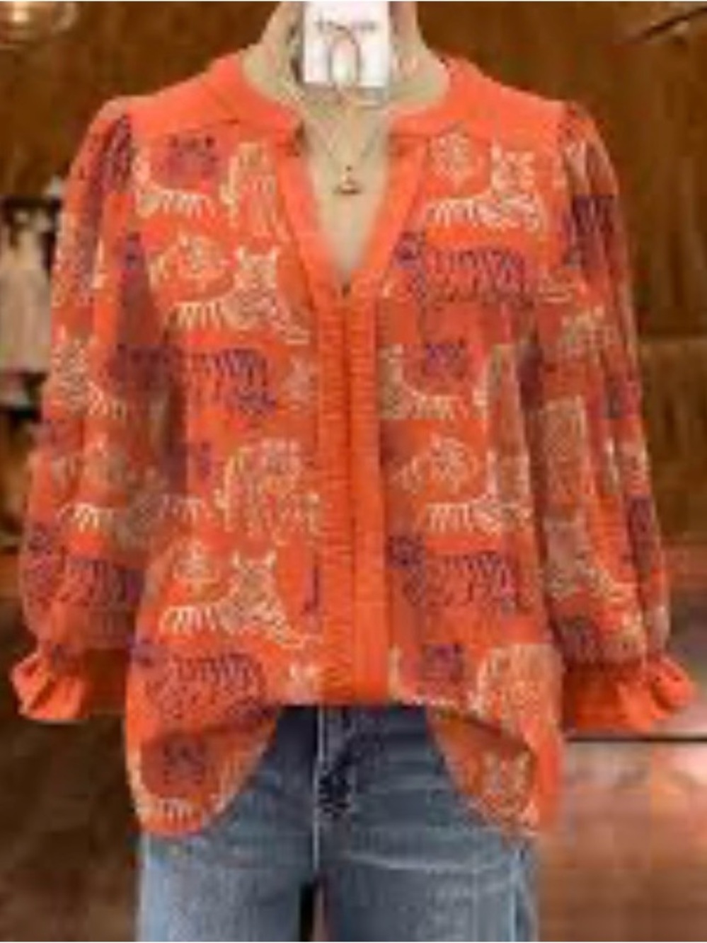 Boutique Women's Orange with Purple and White Tigers Printed Top